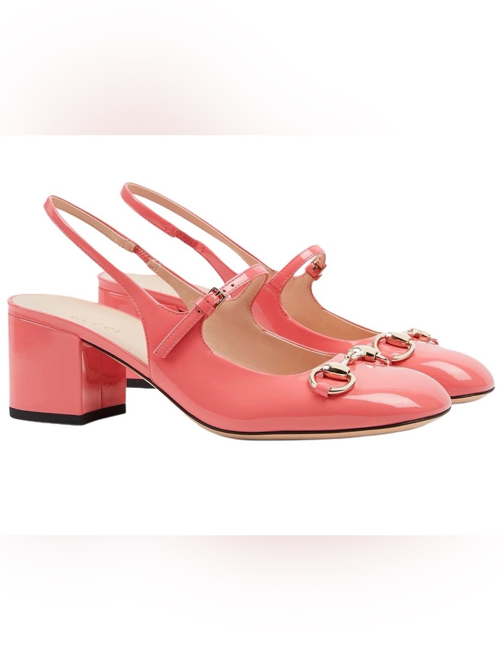 GUCCI Horsebit Patent Leather Chunky Heels 5CM Women's Pink 801893